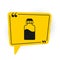 Black Vape liquid bottle for electronic cigarettes icon isolated on white background. Yellow speech bubble symbol