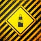 Black Vape liquid bottle for electronic cigarettes icon isolated on yellow background. Warning sign. Vector