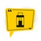 Black Vape mod device icon isolated on white background. Vape smoking tool. Vaporizer Device. Yellow speech bubble