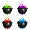 Black vector cauldrons set with colorful witches