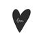 Black vector handdrawn heart with lettering `Love`