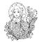 Black vector mono color illustration with Snow Maiden lady for Merry Christmas and Happy New Year 2016 print design