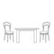 Black Vector outline illustration of a room with a table and a pair of chairs on a white wall background