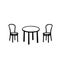 Black Vector outline illustration of a room with a table and a pair of chairs on a white wall background