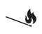 The black vector shape of a burning match is just on a white background