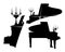 Black vector silhouette design set of grand piano with candles in baroque style candlestick