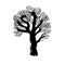 Black vector silhouette of stylized winter tree in freehand doodle style.