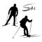 Black vector silhouettes of skiers on the track during training