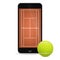 Black vector smartphone with tennis ball and field