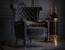 Black velvet luxury armchair in living room