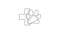 Black Veterinary clinic symbol line icon on white background. Cross hospital sign. A stylized paw print dog or cat. Pet