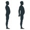 Black view side body silhouette, fat extra weight male anatomy human character, people dummy isolated on white, flat vector