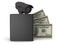 Black wallet, dollar bills and video	surveillance camera