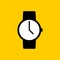 Black watch icon with white display on yellow background