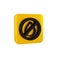 Black Water drop forbidden icon isolated on transparent background. No water sign. Yellow square button.