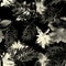 Black Watercolor Set. White Flower Decor. Seamless Plant. Pattern Palm. Tropical Plant. Isolated Leaves. Fashion Print. Botanical