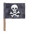 Black watercolour pirate flag with skull and crossbones silhouette.