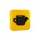 Black Watering can icon isolated on transparent background. Irrigation symbol. Yellow square button.