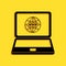 Black Website on laptop screen icon isolated on yellow background. Globe on screen of laptop symbol. World wide web