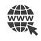 Black Website www Icon with wireframe globe on white background