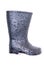 Black wellington boot with water droplets
