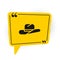 Black Western cowboy hat icon isolated on white background. Yellow speech bubble symbol. Vector Illustration