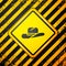 Black Western cowboy hat icon isolated on yellow background. Warning sign. Vector