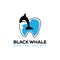 Black whale dental clinic, jump whale with moving line thooth on water vector