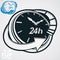 Black and white 3d vector 24 hours timer, around-the-clock pictogram. Time idea dimensional symbol. Twenty-four hours a day