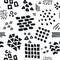 Black and white abstract hand drawn different shapes brush strokes and textures seamless pattern