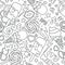 Black and white abstract outline seamless vector pattern. Background for textile and fabric. Ice cream, delicious, candy,