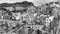 Black and white aerial view of Manarola skyline, Five Lands - It