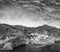 Black and white aerial view of Manarola skyline, Five Lands - It