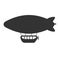 Black and white air balloon or airship icon isolated on background. Steampunk old flying machine in dark color. Simple