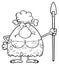 Black And White Angry Cave Woman Cartoon Mascot Character Standing With A Spear.