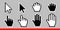 Black and white arrow pixel and pixel mouse hand cursors icon