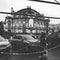 A black and white artistic look at the Kyiv Opera House in the rain