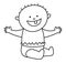 Black and white baby smiling with one tooth. Vector child line icon. Little outline kid in diaper. First teeth concept or coloring