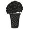 Black and white ball of ice cream with sweet syrup in a waffle cup. Refreshing dessert in a flat style. Logo, icon, sticker, desig