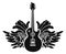 Black and white banner with guitar and wings