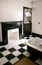 Black and white bathroom with tub