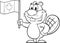 Black And White Beaver Cartoon Mascot Character Holding A Canadian Flag