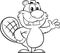 Black And White Beaver Cartoon Mascot Character Waving