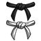 Black and white belt karate and judo. Oriental combat sport. Element of clothing of fighter