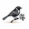 Black And White Bird Illustration In Golden Age Style