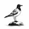 Black And White Bird Illustration On Rock: Realistic Forms In Walter Langley Style