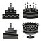 Black and white birthday cake silhouette set