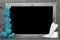 Black And White Blackbord, Turquoise Hearts, Copy Space