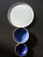 Black, white and blue boll, plates and trays