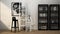 Black And White Bookcase With Stool: Daz3d Inspired Shelving Unit